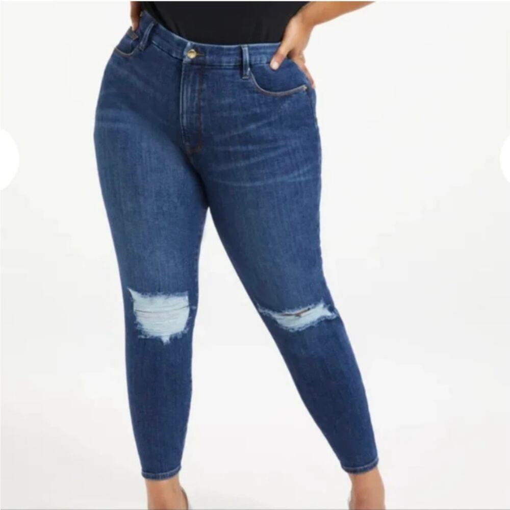 Good American Good Waist Crop Jean Plus Sz 20 High Rise Distressed Stretch Denim